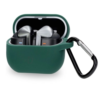 Etui na słuchawki Bizon Silikonowe z karabińczykiem do Samsung Galaxy Buds 3/3 Pro Ciemnozielony