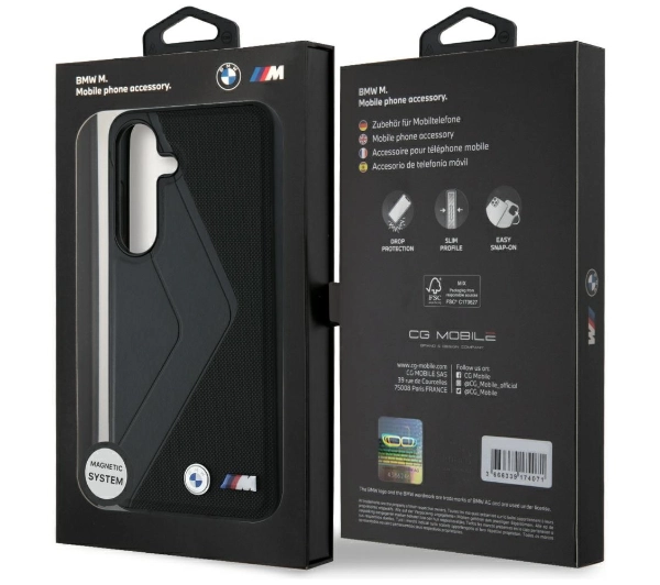 BMW Leather Oversized Stripes MagSafe do Galaxy S25 Czarny