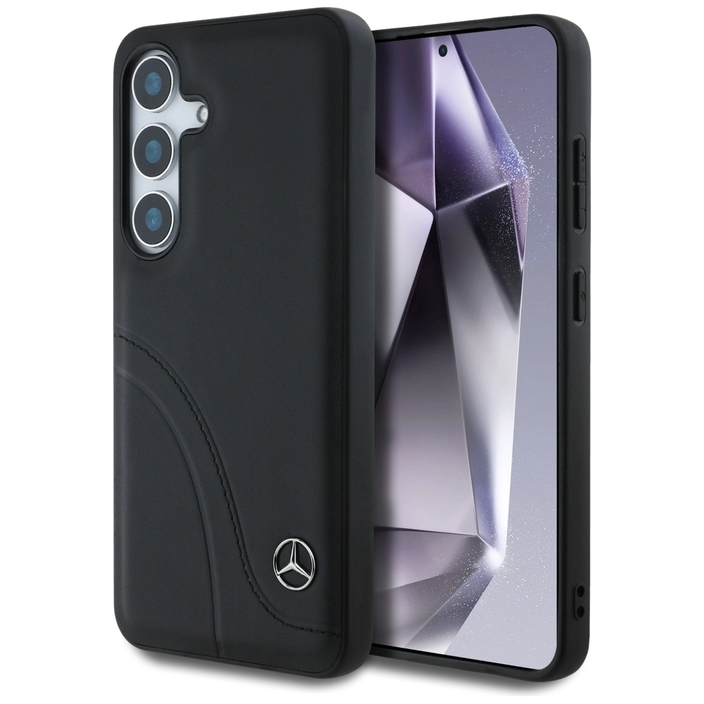 Etui Mercedes-Benz Leather Curved Stitches do Galaxy S25 Czarny