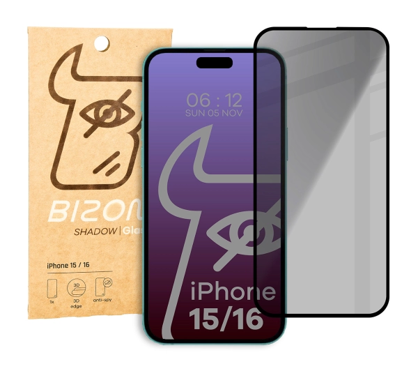 Bizon prywatyzujące pełne Edge Shadow do iPhone 16/15 Przyciemniane