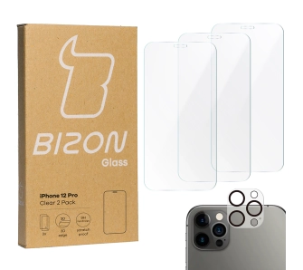 Zestaw ochronny Bizon 3x szkło + szybka na aparat Clear 2 Pack do iPhone 12 Pro