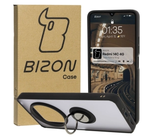 Bizon z uchwytem na palec Hybrid Ring do Xiaomi Redmi 14C 4G / POCO C75 Przydymione z czarną ramką