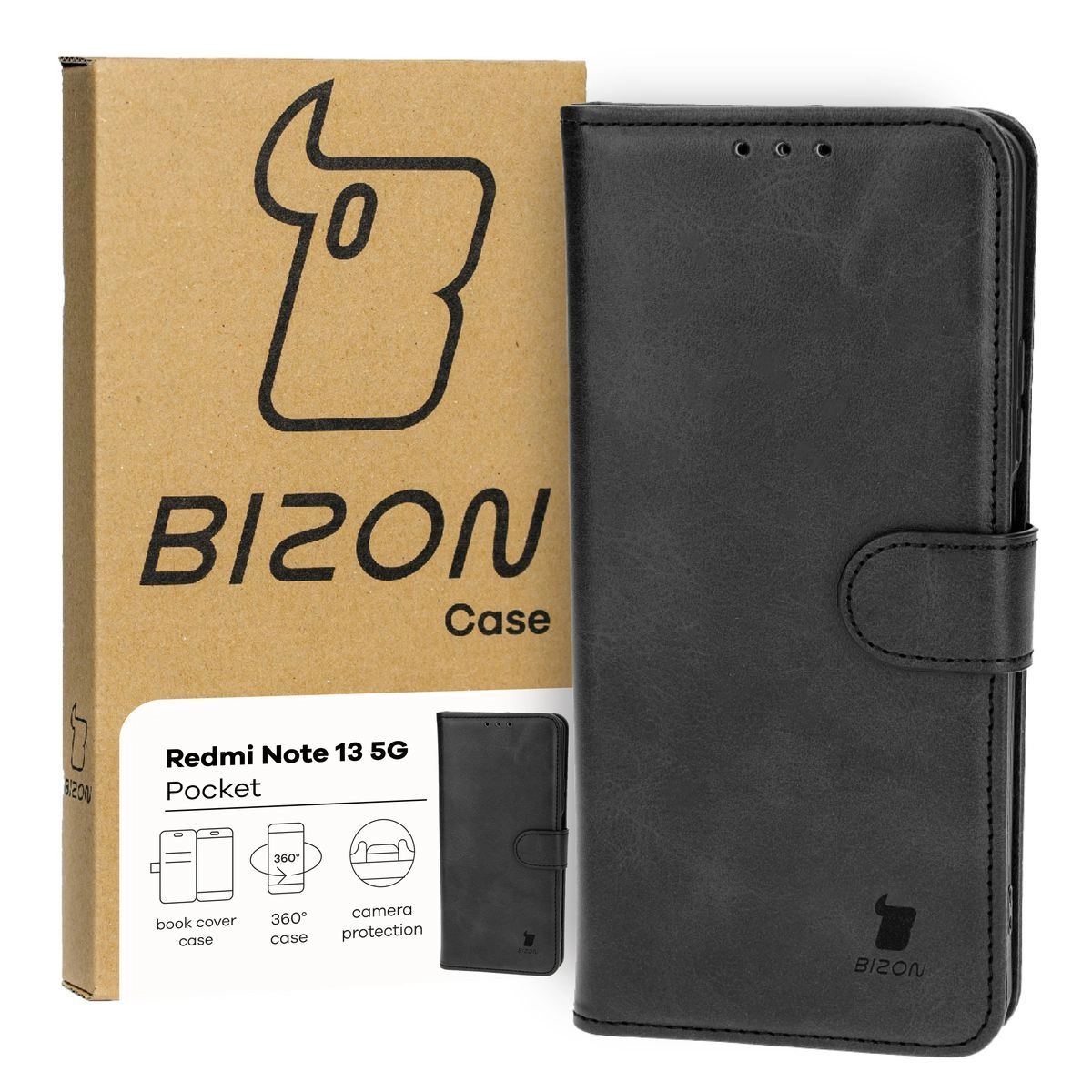 Etui Bizon z klapką Pocket do Xiaomi Poco X6/Xiaomi Redmi Note 13 Pro 5G Czarny