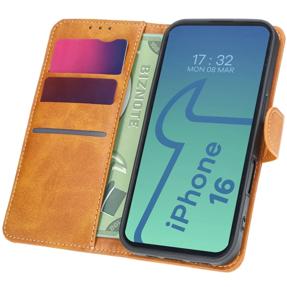 Etui Bizon z klapką Pocket do iPhone 16 Brązowy