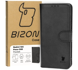 Etui Bizon z klapką Pocket do Xiaomi Redmi 13C/Xiaomi Poco C65 Czarny
