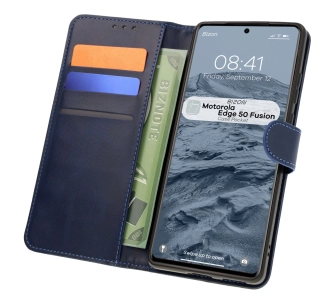 Etui Bizon z klapką Pocket do Motorola Edge 50 Fusion Granatowy