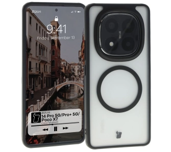 Etui Bizon MatteO z MagSafe do Xiaomi Redmi Note 14 Pro 5G / 14 Pro Plus 5G / Poco X7 Półprzezroczyste z czarną ramką