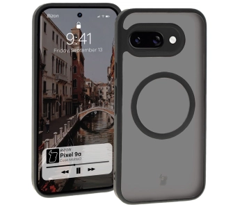 Etui Bizon MatteO z MagSafe do Google Pixel 9a Półprzezroczyste z czarną ramką