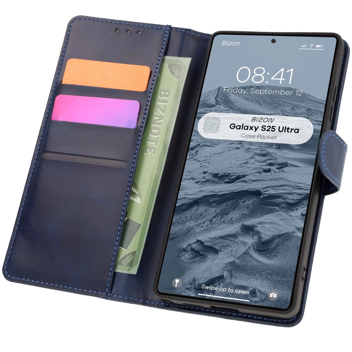 Etui Bizon z klapką Pocket do Galaxy S25 Ultra Granatowy