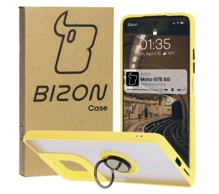 Bizon z uchwytem na palec Hybrid Ring do Motorola Moto G75 5G Przydymione z żółtą ramką