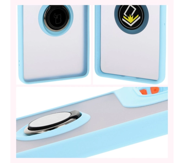 Bizon z uchwytem na palec Hybrid Ring do Motorola Moto G75 5G Przydymione z jasnoniebieską ramką