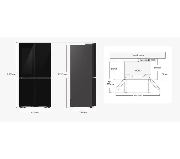 Samsung RF65DB970E22EO Funkcje AI Pełny No Frost 185,3cm Kostkarka Komora świeżości Zdalne sterowanie Czarne szkło - TRZECI -55%, ALBO 5-TY ZA 1ZŁ - Kup na Raty - RRSO 0%