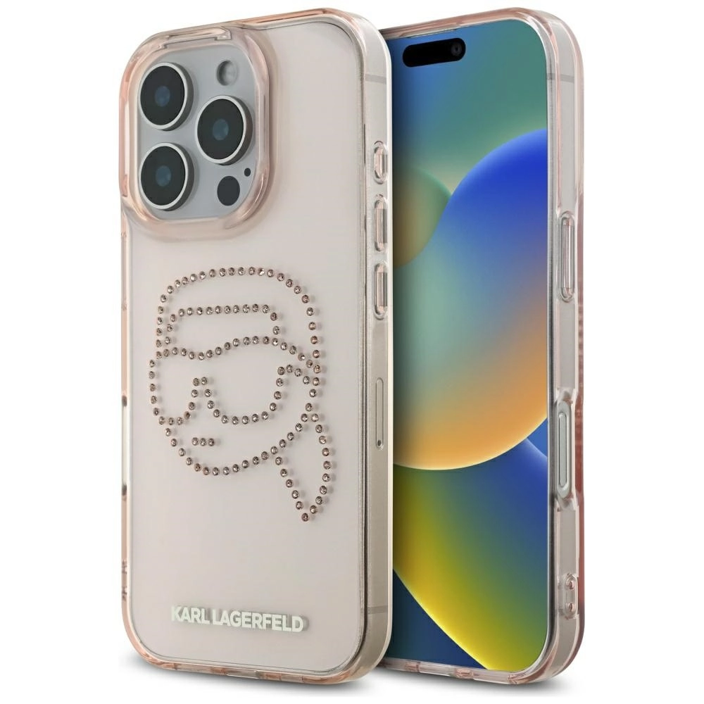 Etui Karl Lagerfeld IML Rhinestones Karl Head do iPhone 16 Pro Różowy