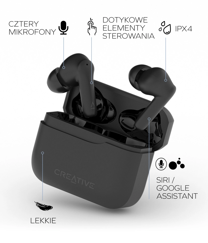 Słuchawki bezprzewodowe Creative Zen Air 2 ANC Dokanałowe Bluetooth 5.3 Czarny