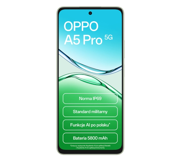 OPPO A5 Pro 5G 8/256GB Funkcje AI 6,6" 120Hz 50Mpix Zielony - Kup na Raty - RRSO 0%