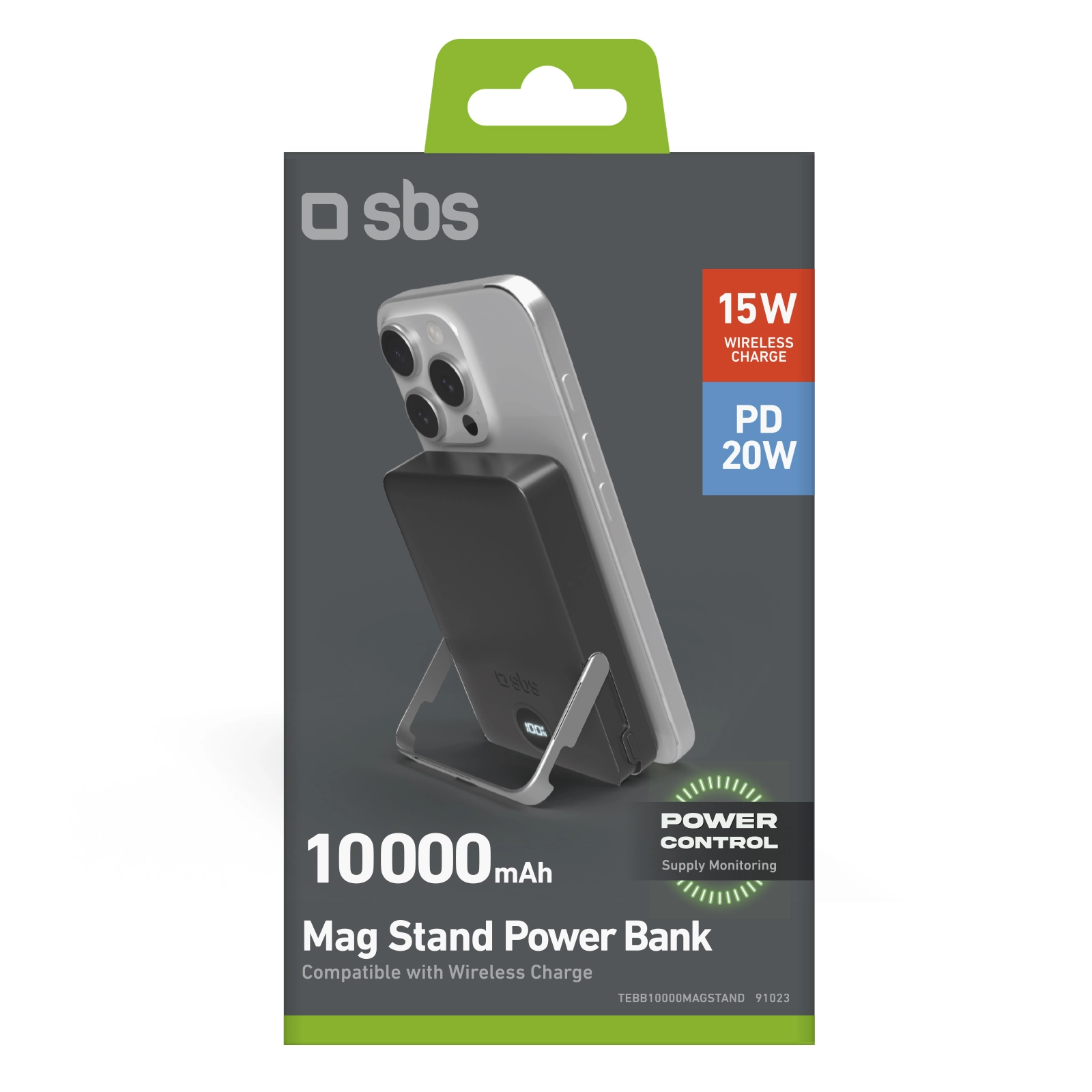 фото Зовнішній акумулятор (павербанк) SBS Wireless Power Bank with Stand and LCD 10000 mAh (TEBB10000MAGSTAND)