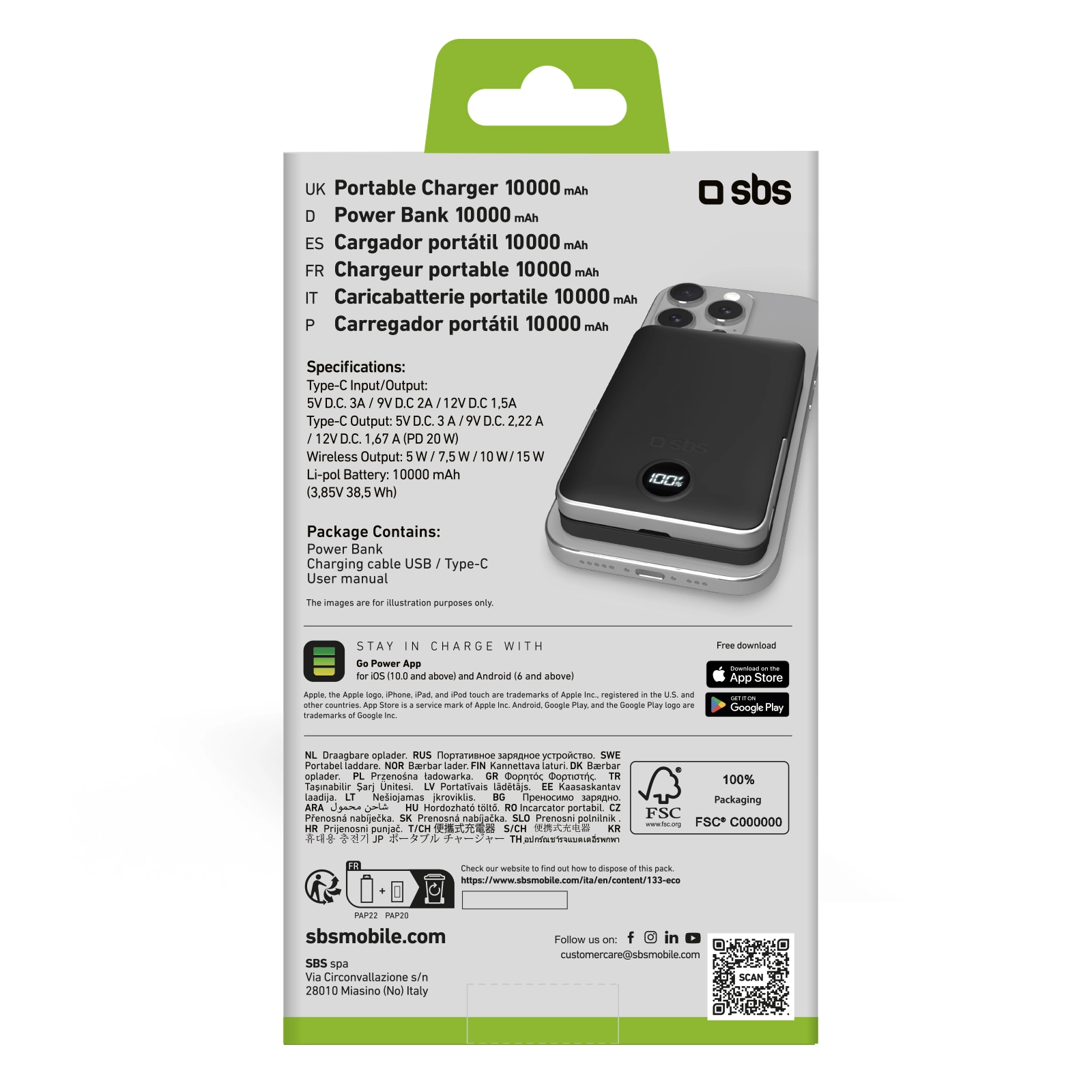 фото Зовнішній акумулятор (павербанк) SBS Wireless Power Bank with Stand and LCD 10000 mAh (TEBB10000MAGSTAND)