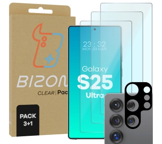 Zestaw ochronny Bizon 3x Szkło hartowane + szybka na aparat Clear 2 Pack do Galaxy S25 Ultra