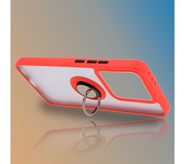 Bizon z uchwytem na palec Hybrid Ring do Xiaomi 14T przydymione z Czerwoną ramką