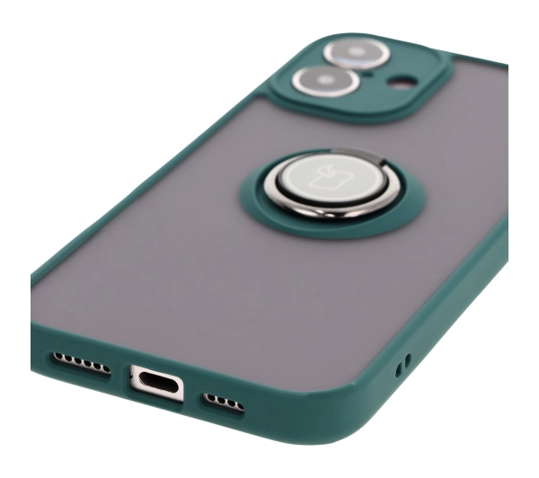 Bizon z uchwytem na palec Hybrid Ring do iPhone 16 Plus przydymione z Ciemnozieloną ramką
