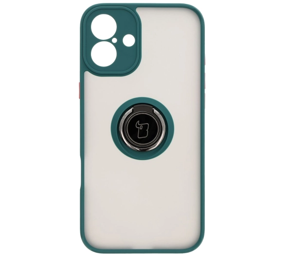 Bizon z uchwytem na palec Hybrid Ring do iPhone 16 Plus przydymione z Ciemnozieloną ramką
