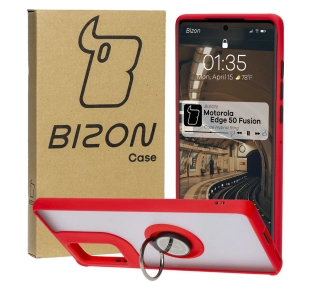Bizon z uchwytem na palec Hybrid Ring do Motorola Edge 50 Fusion przydymione z Czerwoną ramką