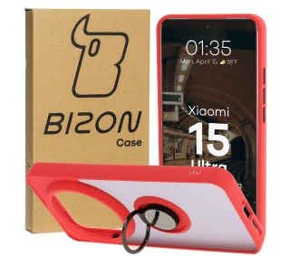 Bizon z uchwytem na palec Hybrid Ring do Xiaomi 15 Ultra przydymione z Czerwoną ramką