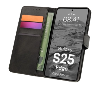 Etui Bizon z klapką Pocket do Samsung Galaxy S25 Edge Czarny