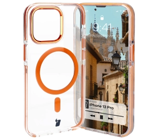Bizon Marco z MagSafe do iPhone 13 Pro Przezroczysty z Pomarańczową ramką