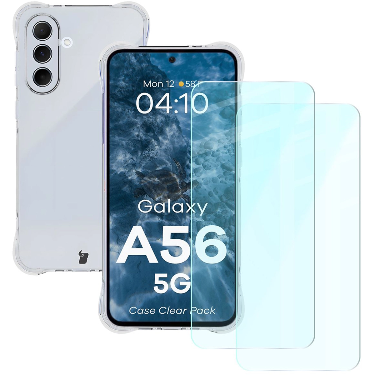 Zestaw ochronny Bizon elastyczne etui Salpa + 2x szkło hartowane Clear Pack do Galaxy A56 5G