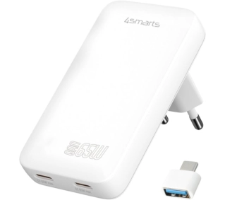 4smarts FlatPlug Slim Dual 65W GaN 2xUSB-C Biały