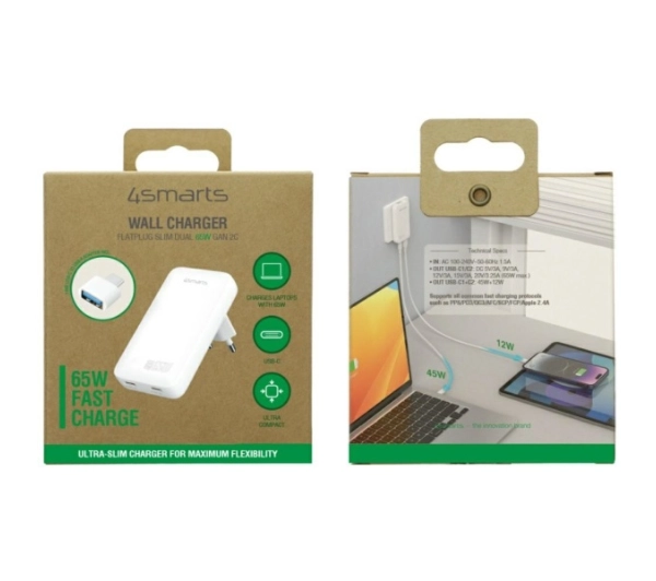 4smarts FlatPlug Slim Dual 65W GaN 2xUSB-C Biały