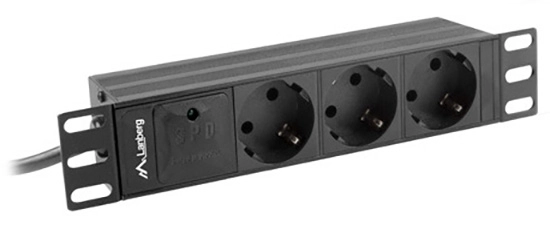 Listwa zasilająca Lanberg RACK PDU 1U 16A 3xSCHUKO 2m Czarny