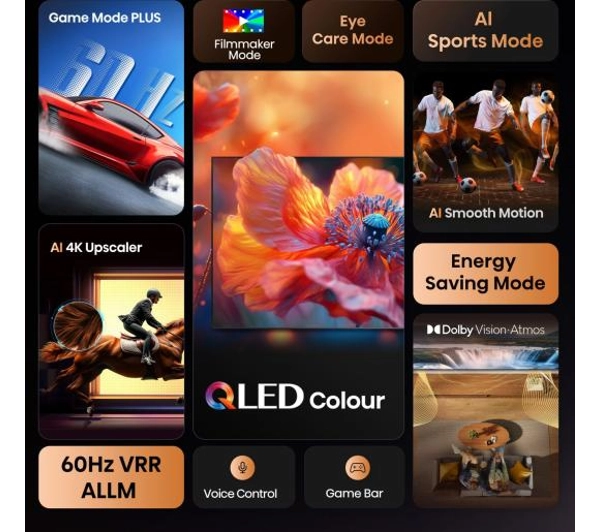 Hisense 65E7Q  65" QLED 4K Smart TV Funkcje AI Dolby Vision Dolby Atmos HDMI 2.1 DVB-T2 - Kup na Raty - RRSO 0%