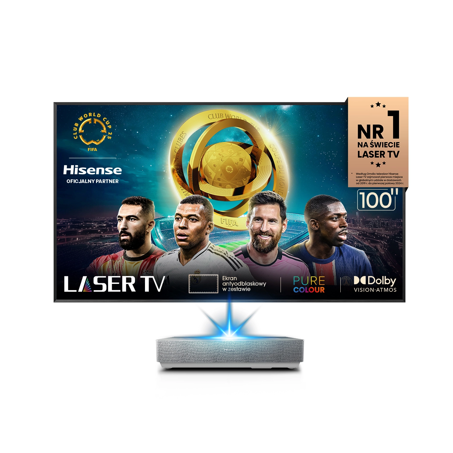 Projektor Hisense Laser TV - 100L5N - 4K UHD, Laser, Ekran ALR 100" w zestawie, Wi-Fi, BT, AirPlay, VIDAA OS