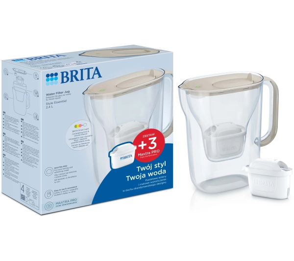Dzbanki filtrujące - Brita Style Essential 2,4l 3 wkłady Piaskowy