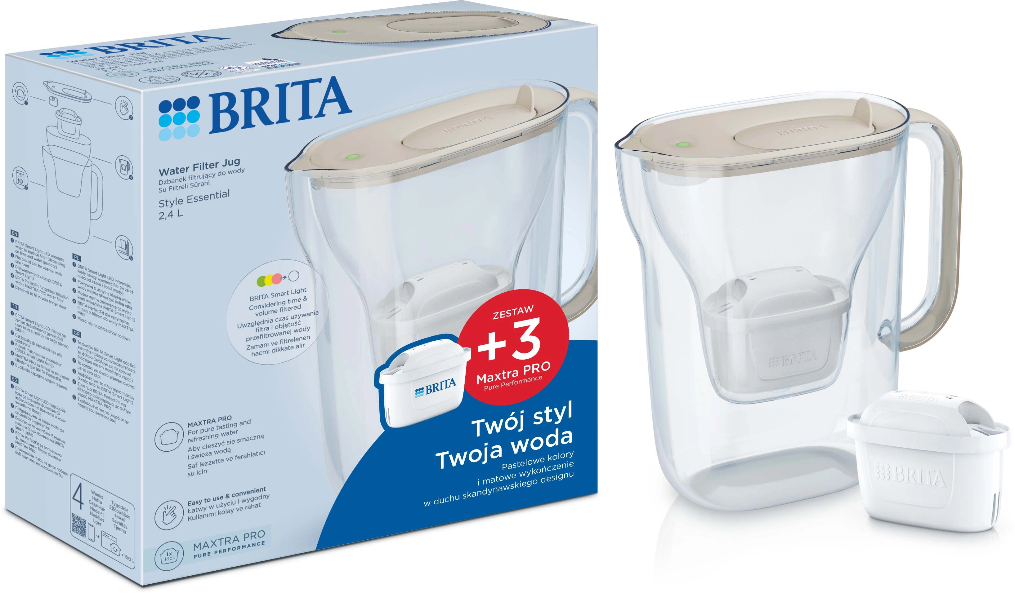 Dzbanek filtrujący Brita Style Essential 2,4l 3 wkłady Piaskowy