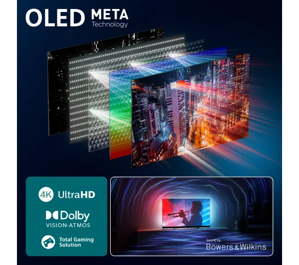 Philips OLED+ 55OLED910/12 55" OLED 4K 144Hz Google TV Funkcje AI Ambilight Dolby Vision Dolby Atmos Dźwięk B&W HDMI 2.1 - Kup na Raty - RRSO 0%