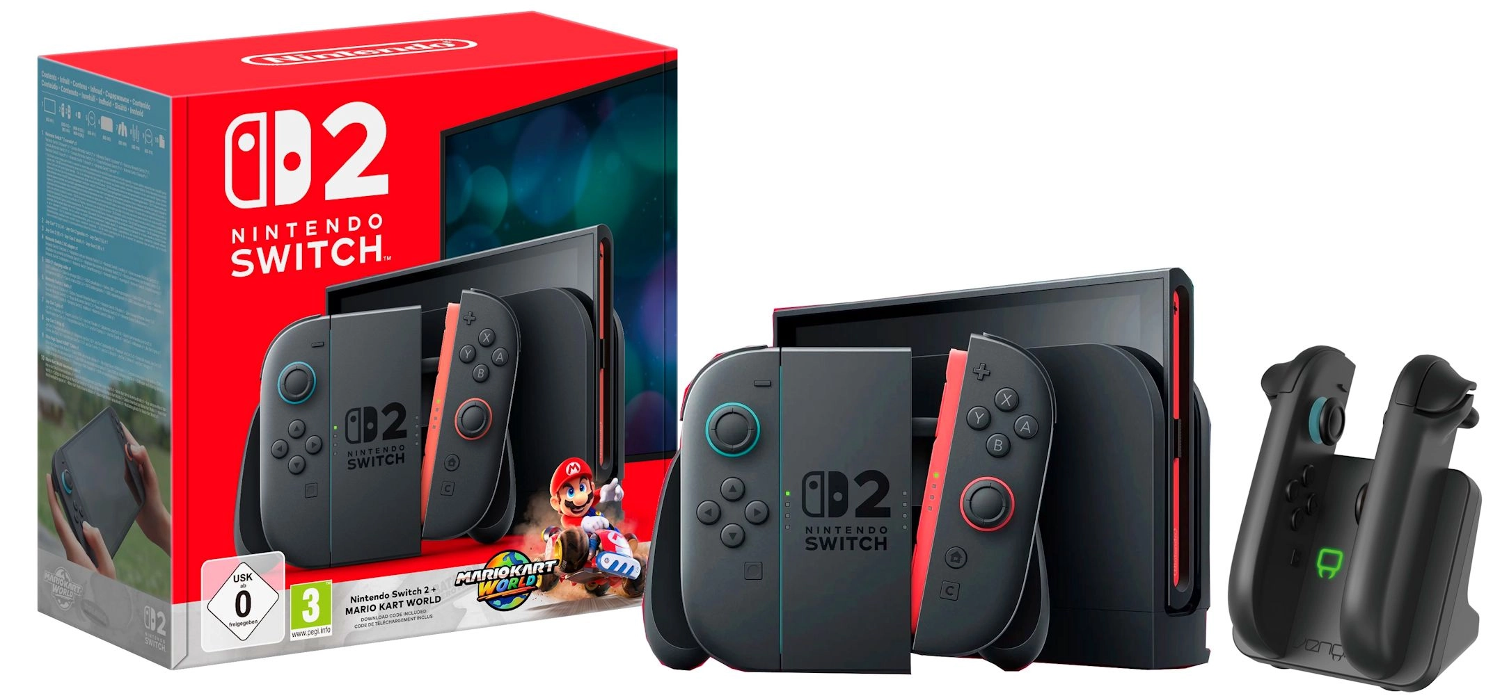 Konsola Nintendo Switch 2 Joy-Con Czarny + Mario Kart World + Ładowarka Venom VS4932