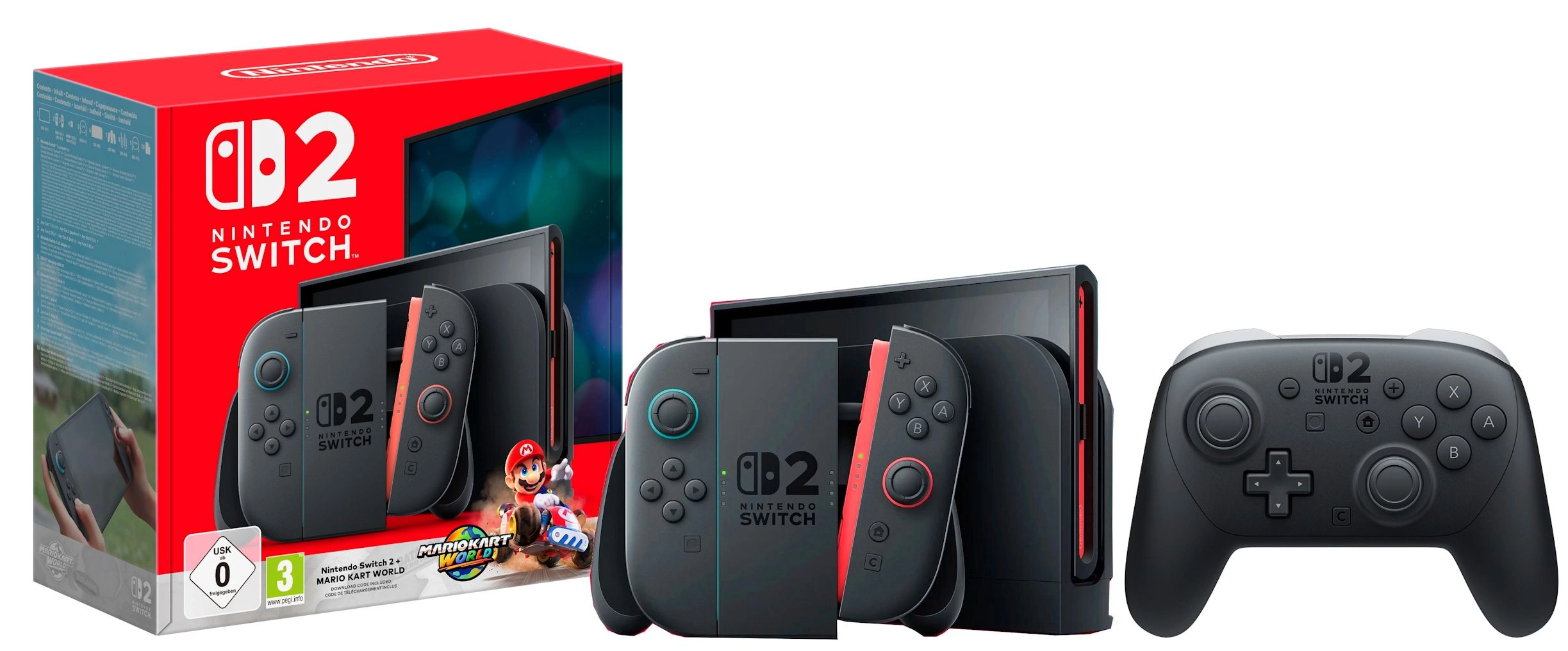 Konsola Nintendo Switch 2 Joy-Con Czarny + Mario Kart World + Pad Nintendo Switch 2 Pro Controller