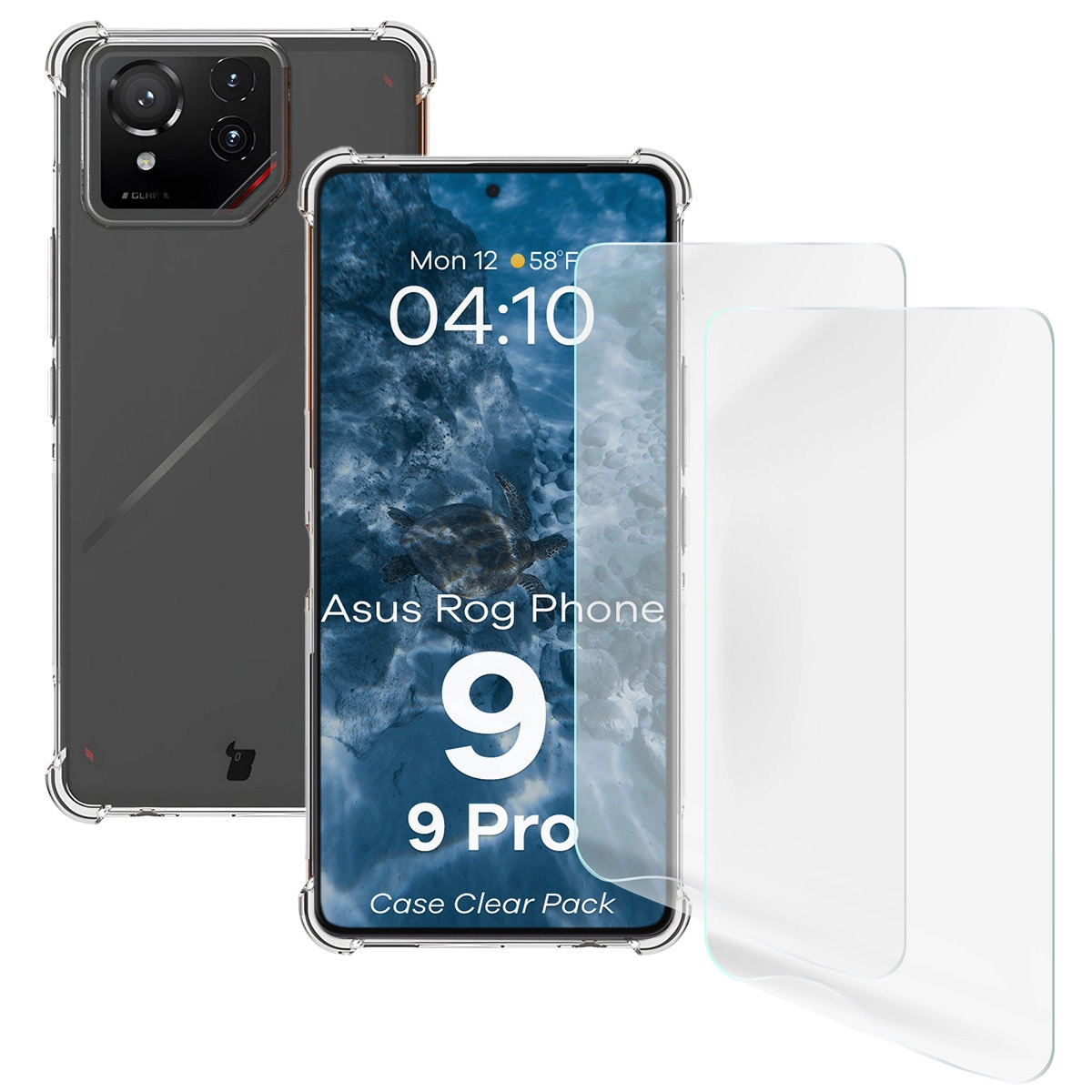Zestaw ochronny Bizon elastyczne etui Salpa + 2x folia na ekran Clear Pack do Asus ROG Phone 9 / Asus ROG Phone 9 Pro