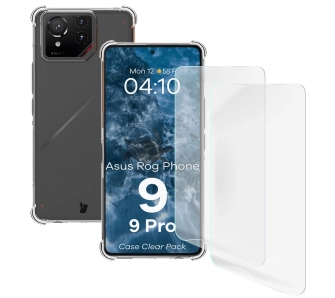 Zestaw ochronny Bizon elastyczne etui Salpa + 2x folia na ekran Clear Pack do Asus ROG Phone 9 / Asus ROG Phone 9 Pro