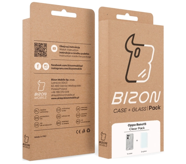 Bizon elastyczne etui Salpa + 2x szkło hartowane Clear Pack do Oppo Reno13