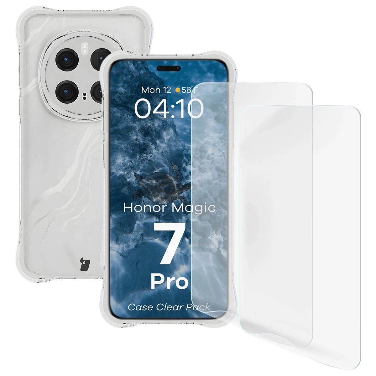 Zestaw ochronny Bizon elastyczne etui Salpa + 2x folia na ekran Clear Pack do Honor Magic7 Pro