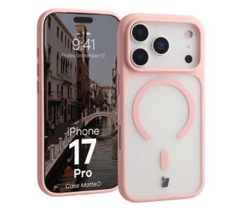 Etui Bizon MatteO z MagSafe do Apple iPhone 17 Pro Półprzezroczyste z różową ramką