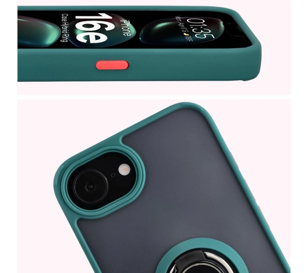 Bizon z uchwytem na palec Hybrid Ring do Apple iPhone 16e Przydymione z Zieloną ramką