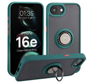 Bizon z uchwytem na palec Hybrid Ring do Apple iPhone 16e Przydymione z Zieloną ramką