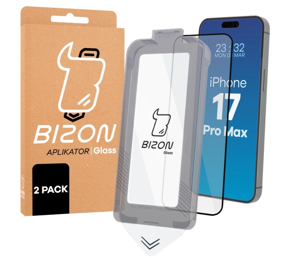 Bizon z ramką do łatwej aplikacji Glass Aplikator do iPhone 17 Pro Max 2szt