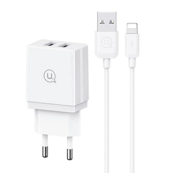 Ładowarka sieciowa USAMS HCXLTZ01 2x USB 18W + kabel Lightning/USB-A Fast Charging Biały