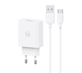 Ładowarka sieciowa USAMS SCXLTZ02 18W + kabel USB-C/USB-A 1m Fast Charging Biały